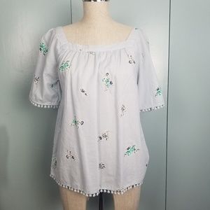 LOFT light blue printed top size S   *C4